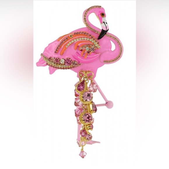Lunch at the ritz pink flamingo enamel rhinestone crystals brooch pendant large